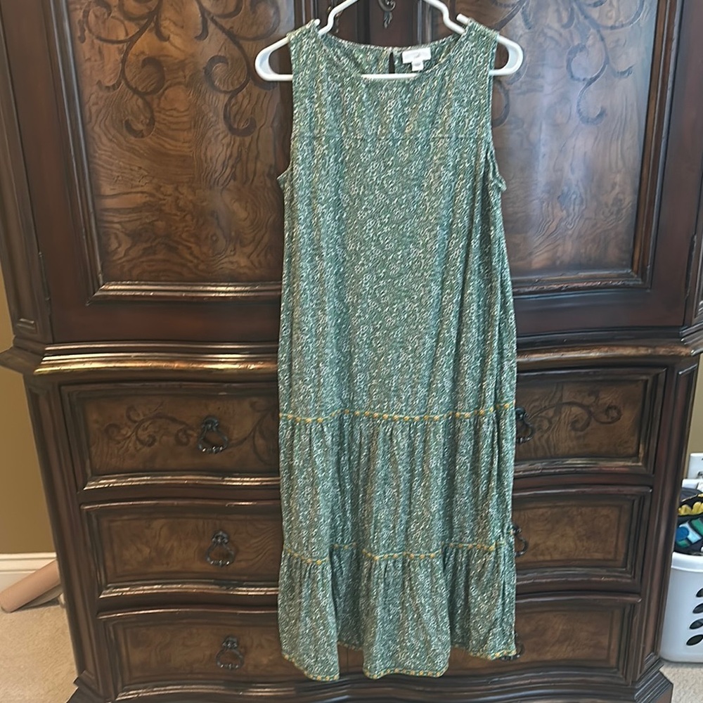 J Jill Green Sleeveless Floral Dress